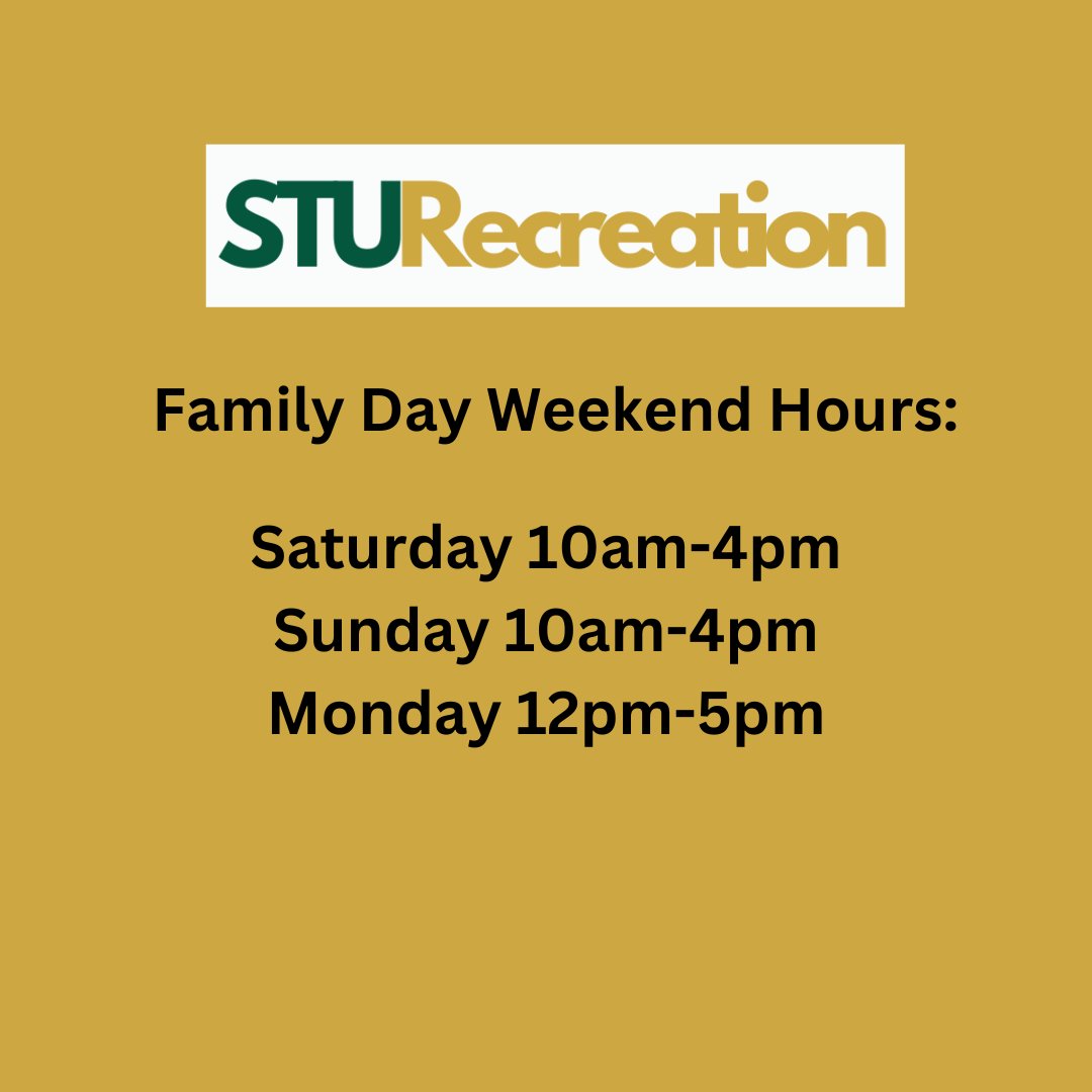 sturecreation's tweet photo. Please note updated Family Day Weekend Hours for February 17th-19th.

Normal hours will resume Tuesday February 20th.

Have a great weekend! https://t.co/EfGBgtYtf6