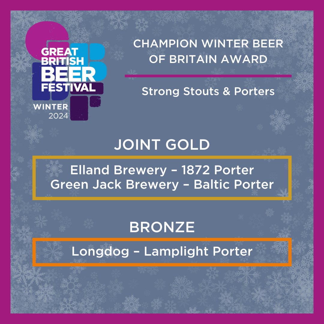 🍺 Strong Stouts and Porters 🥇 @EllandBrewery - 1872 Porter 🥇 @greenjackbrew - Baltic Porter 🥉 @Longdog_Brewery - Lamplight Porter