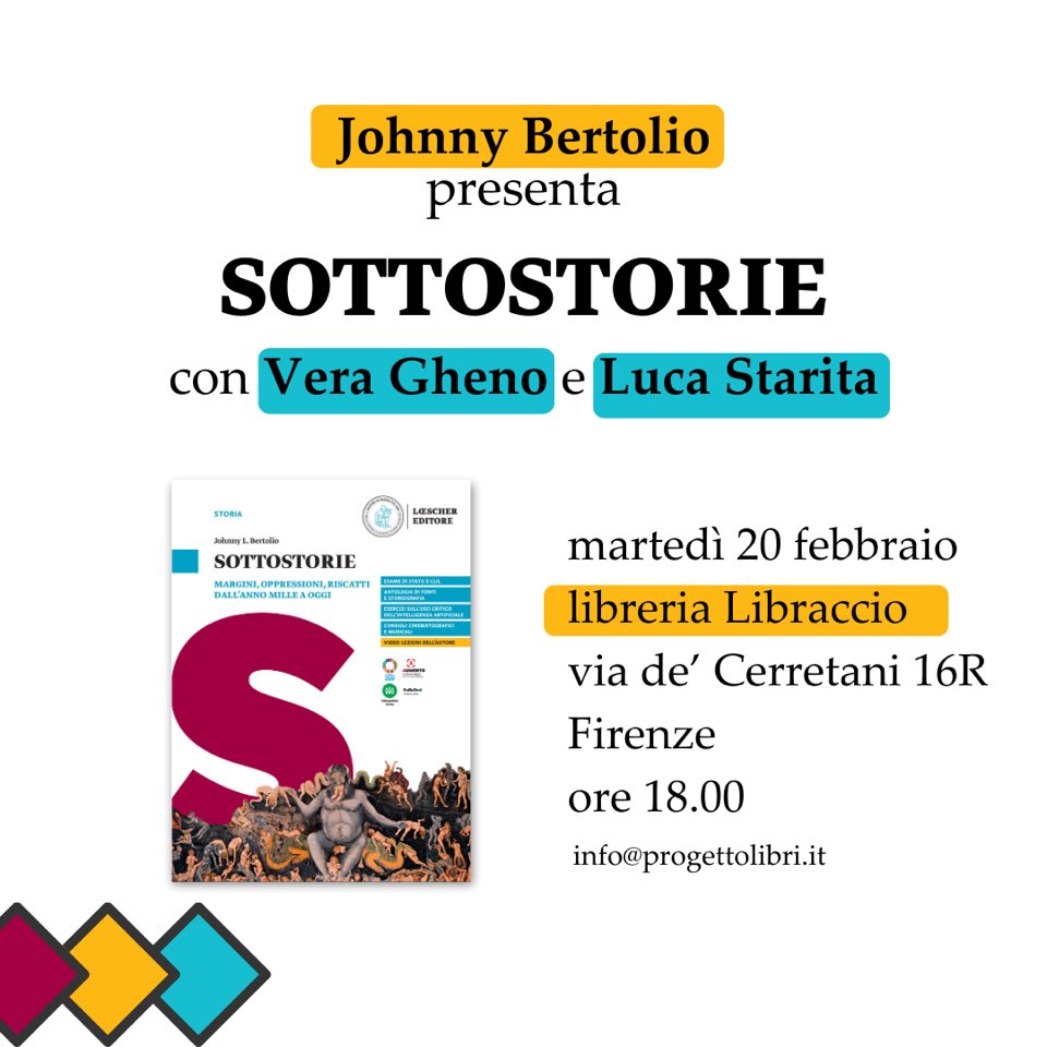 JohnnyLBertolio's tweet photo. Ci vediamo al @libraccio di #Firenze martedì 20 febbraio alle 18 per discutere di #Sottostorie #Loescher con #VeraGheno @LucStarita 🔥#storia #scuola #teamdocenti #libri #novità https://t.co/tv3uGLH1jA