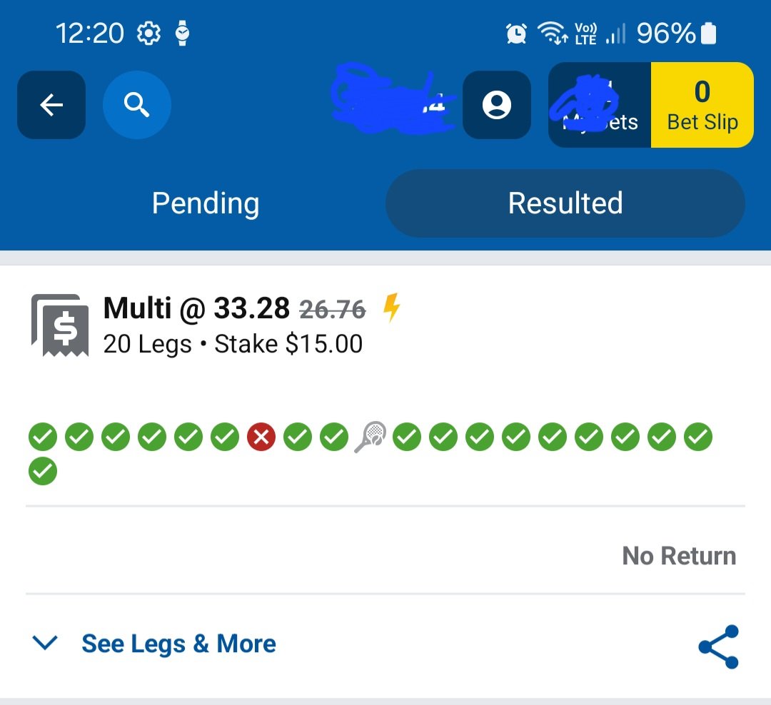 Chris_Gibbo's tweet photo. @brentzerafa @geton78 Here's my Bad Beat......19 legs out of 20 for an Aus Open Tennis bet (to win $500)....believe it or not this is my 4th tennis bet with 19 out of 20 leg all up tennis bet! https://t.co/KlNAo3eBhB