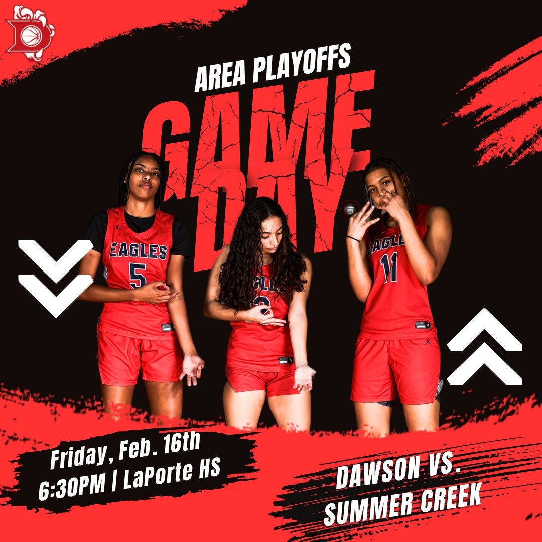 HoopsDawson's tweet photo. DAWSON FAMILY! WE NEED YOU! 🚨
Tonight, your Lady Eagles will be facing off against Summer Creek in Round 2 of the Playoffs! It is a game you do not want to miss. Do #YourPart - Show up loud & proud! 😎🏀🦅 @DawsonHighSchl @DawsonSection @TedDunnam @drdavis111 @AthlPearlandisd https://t.co/I7eQ9S76jd