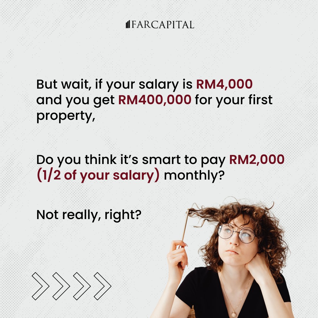 WTFaizul's tweet photo. But is it wise to spend half of your salary (for example, RM2,000 for 1 commitment with your income being RM4,000 monthly) towards a property loan?

Absolutely not, right?

The golden rule is to ensure your installment is only 1/3 of your total income. https://t.co/QeEckdtIkB