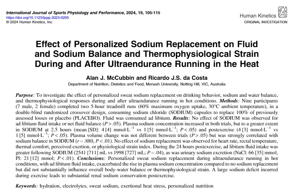 Human_Kinetics's tweet photo. Read the latest research from @IJSPPjournal! Effect of Personalized Sodium Replacement on Fluid and Sodium Balance and Thermophysiological Strain During and After Ultraendurance Running in the Heat https://t.co/iNtK8bH3Yo #sportnutrition #nutritionresearch #exerciseresearch https://t.co/35IUnGxv5k