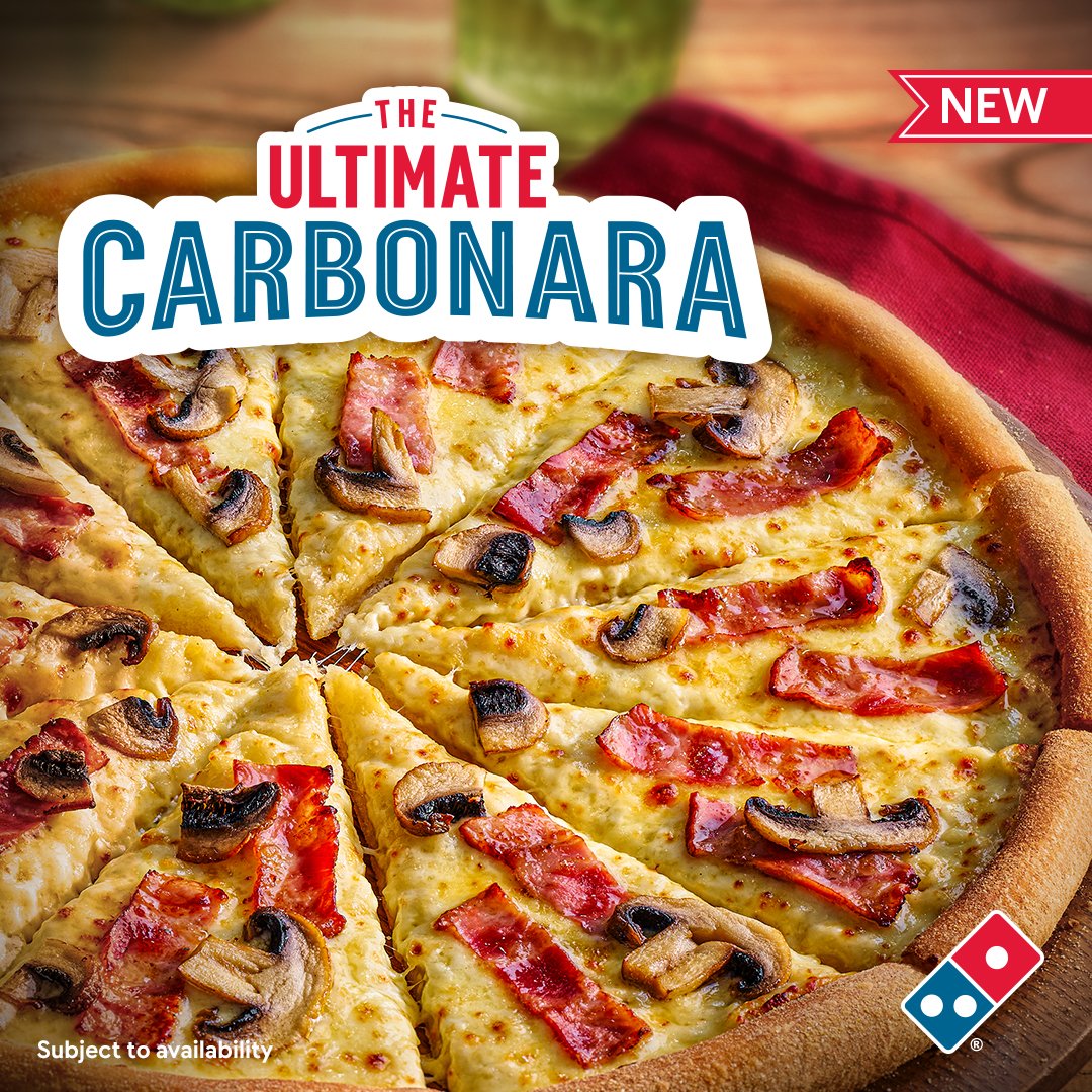 Say PASTA LA VISTA to spaghetti and ciao bellaaaa to Domino's brand new Ultimate Carbonara pizza! 👋🍕

With oozy cheese sauce, smoked bacon, mushrooms galore and 100% mozzarella... it's the pizza of dreams! 🤤

Order now! 👉 dominos.co.uk