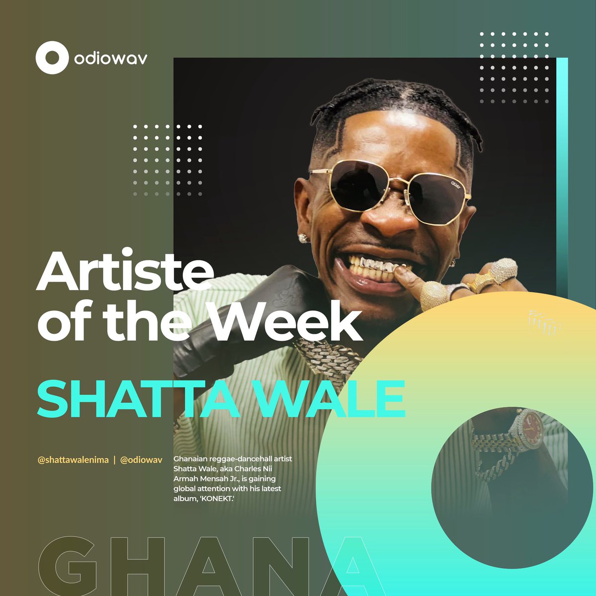 ODIOWAV ARTISTE OF THE WEEK | GHANA 🇬🇭 is Shatta Wale, currently making waves with his ‘KONEKT’ Album. 💥

#odiowav #ArtisteOfTheWeek @ShattaWaleFact #ShattaWaleAt3MusicTv  #BigConversation @shattaawalegh @sammyflextv @sambahflex