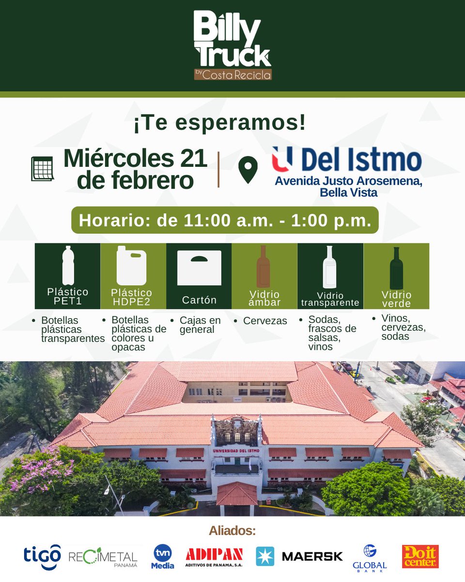 CostaRecicla's tweet photo. ¡Aún tienes tiempo de traer tus materiales al Billy Truck este mes!

Desliza las imágenes para conocer las fechas y ubicaciones donde estará el Billy Truck la tercera semana de febrero del 2024 (anótalas en tu calendario). https://t.co/wt4fAZkaVG