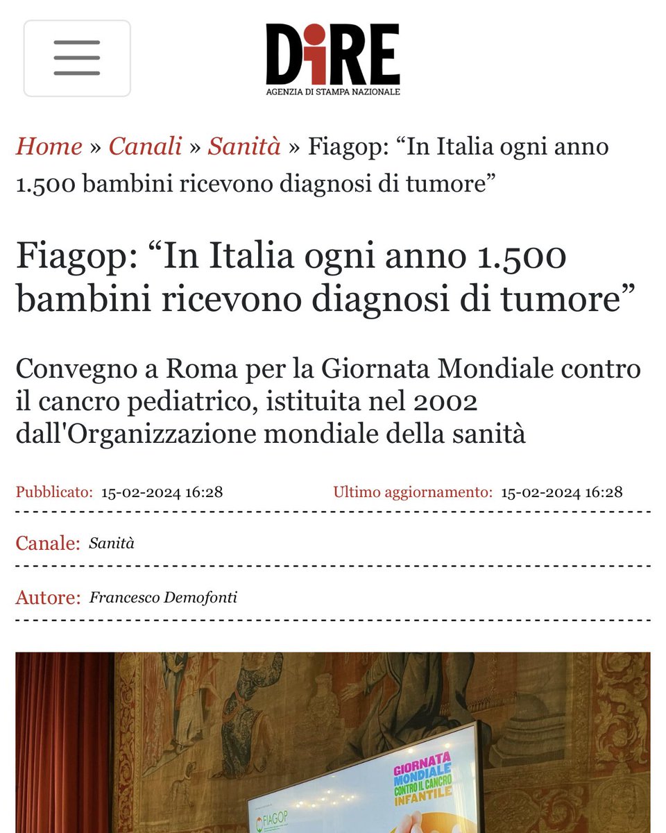 𝐅𝐢𝐚𝐠𝐨𝐩: “𝐈𝐧 𝐈𝐭𝐚𝐥𝐢𝐚 𝐨𝐠𝐧𝐢 𝐚𝐧𝐧𝐨 𝟏.𝟓𝟎𝟎 𝐛𝐚𝐦𝐛𝐢𝐧𝐢 𝐫𝐢𝐜𝐞𝐯𝐨𝐧𝐨 𝐝𝐢𝐚𝐠𝐧𝐨𝐬𝐢 𝐝𝐢 𝐭𝐮𝐦𝐨𝐫𝐞”
Per leggere l’articolo completo di <a href="/direpuntoit/">Dire.it</a> clicca qui ⤵️
🔗 dire.it/15-02-2024/101…