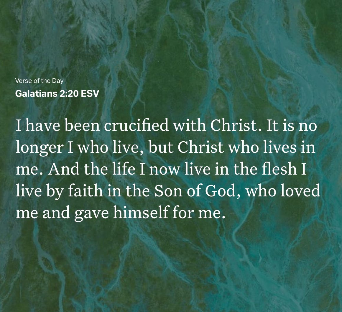 Jamcan39's tweet photo. ”I have been crucified with Christ. It is no longer I who live, but Christ who lives in me. And the life I now live in the flesh I live by faith in the Son of God, who loved me and gave himself for me.“
Galatians 2:20 ESV
https://t.co/LviZe86BLW https://t.co/N28eBbCjs7