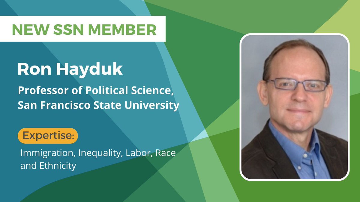 We are thrilled to welcome <a href="/RonHayduk/">Ron Hayduk</a> of <a href="/PoliSciSFSU/">SF State Political Science</a> to SSN! Hayduk's research on American Politics centers on political participation, elections, immigrant voting rights, participatory budgeting, and more. 

Learn more from his profile: buff.ly/480G4TG