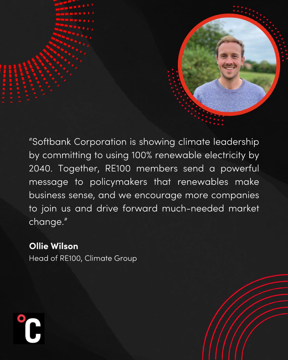 This week we're pleased to welcome @SoftBank to RE100. Headquartered in #Japan Softbank has committed to a 2040 target for 100% #renewableelectricity procurement, showing ambition and climate leadership. @ClimateGroup @CDP #NewMemberMonday