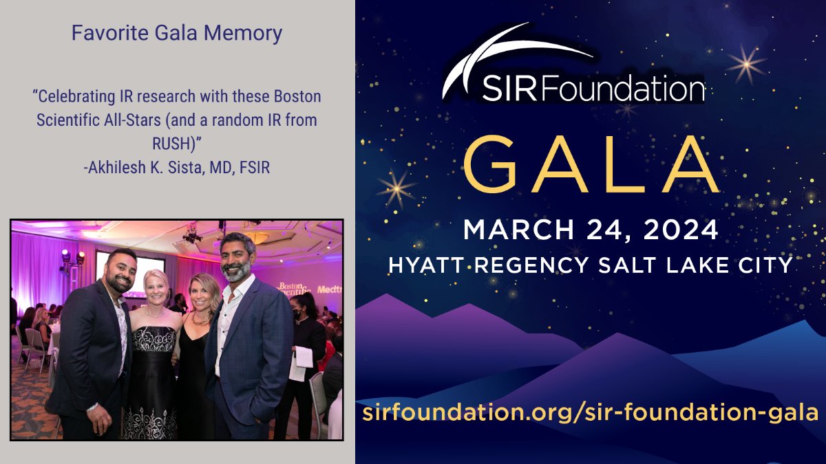 #SIRFoundation: Celebrate the breakthroughs of IR research at the #SIRF24Gala! Let's advance IR's potential together and illuminate the progress and possibilities of #IRad research! Thank you, @akhileshsistaMD for sharing your favorite Gala memory with us! brnw.ch/21wH2Aj