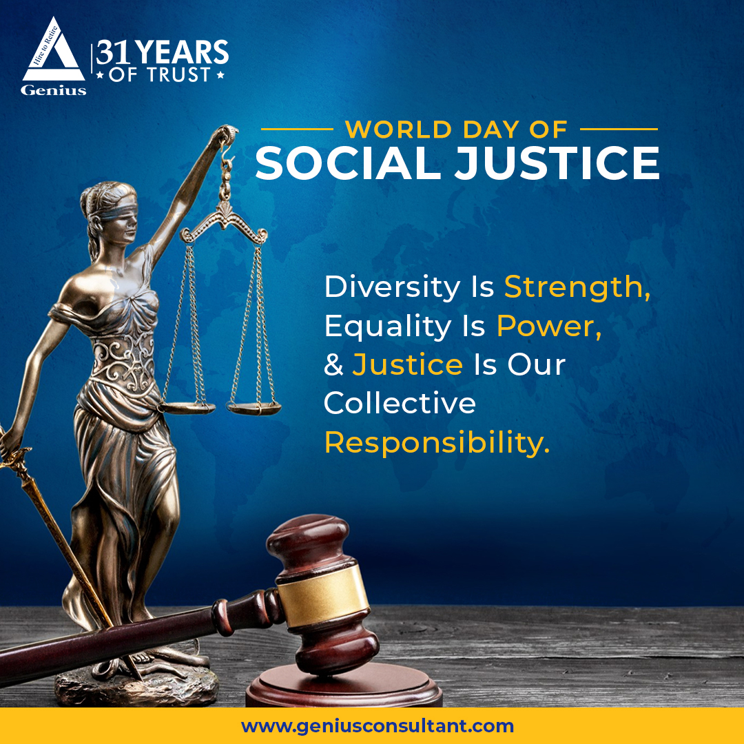 Celebrating a world where equality, fairness, and inclusivity pave the path for social justice. Happy World Day of Social Justice!

#SocialJusticeDay #EqualityForAll #FairnessMatters #InclusiveWorld #JusticeForAll #GeniusConsultantsLtd