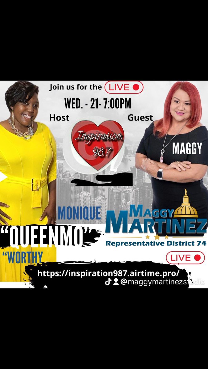 starboundpr's tweet image. o L I V E   Click link to listen 👂Wed- Feb 21 - 7:00pm
inspiration987.airtime.pro
 Women In Politics Series2” 
radio show with Monique “QueenMo” Worthy interviewing the next GA State Representanrive Dist. 74 Maggy Martínez, LIVE
#Inspiration98
#ballotpedia