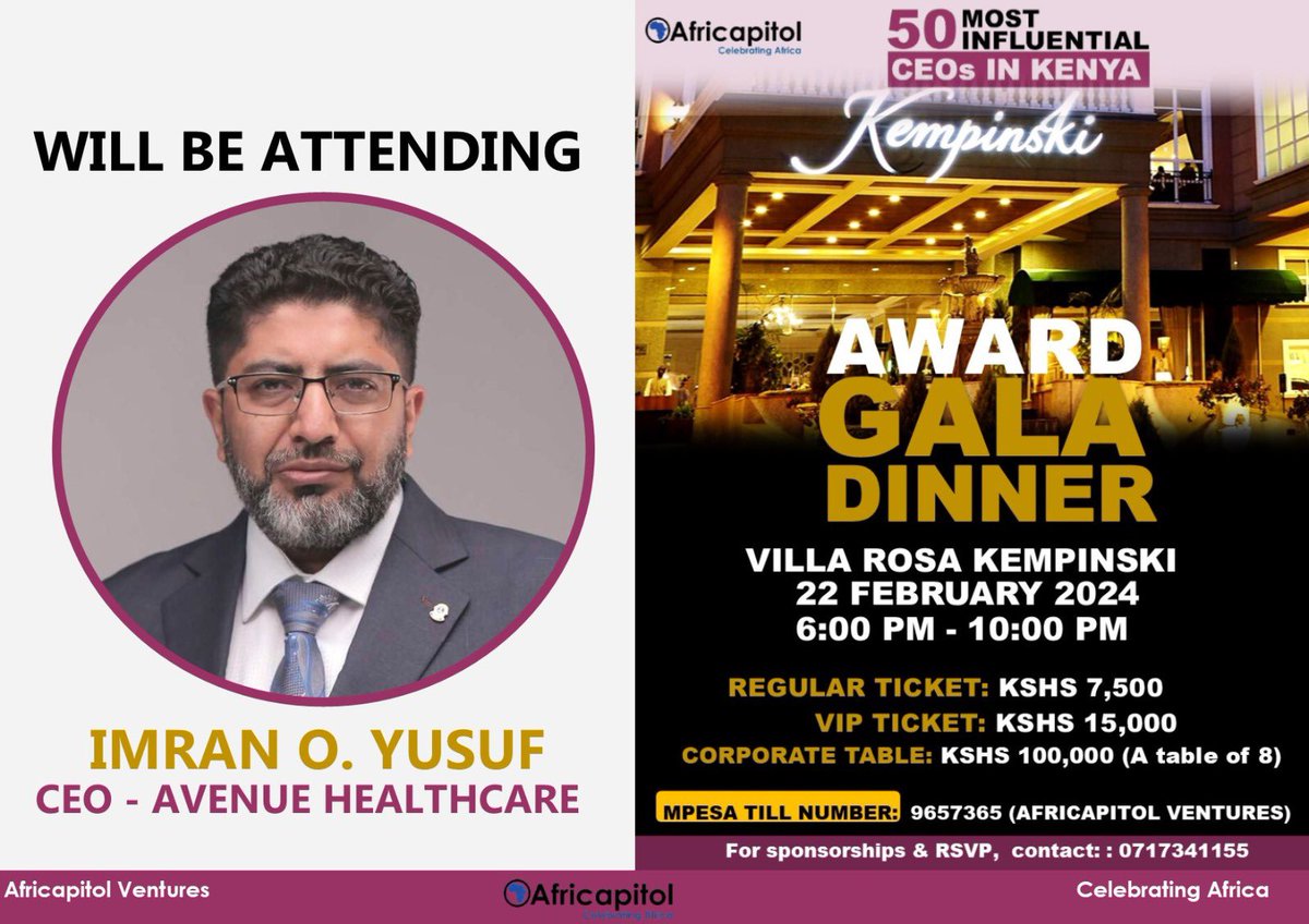 We are pleased to announce that Imran O. Yusuf will be attending our Award Gala Dinner on February 22nd at Villa Rosa Kempinski. Join us to connect and build relationships with an engaged audience of decision makers on this amazing night. #galacountdown2024