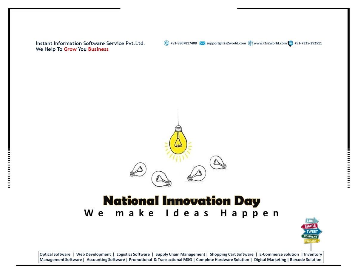 instant_pvt's tweet photo. We make Ideas Happen
#NationalInnovationDay
#National_Innovation_Day
#राष्ट्रीय_नवाचार_दिवस
#Optical_software
#Opticalsoftware
#i2s2
#Optocare
#9907817408
#AaharStore
#ECommerce
#Digital_Marketing
#Web_Development
#App_Development
#ERP
#ITSolutionExperts
https://t.co/3jKYRs2wWK https://t.co/dqPaOmtVtt