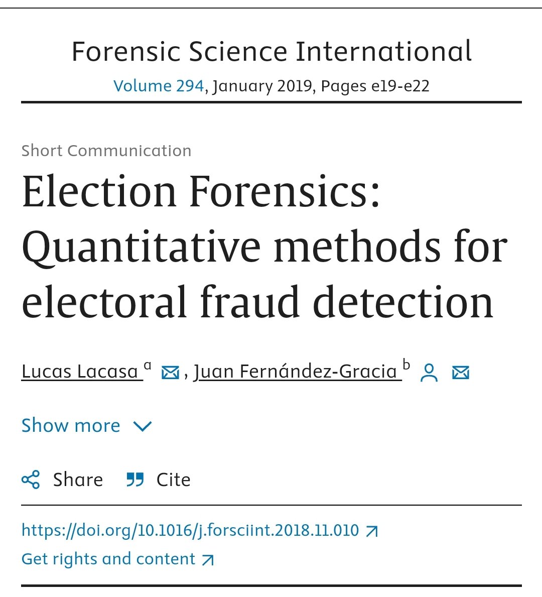 Riset soal deteksi kecurangan masif dari data/informasi digital pemilu, plus membuktikan perilaku curangnya. Ada sejumlah metodologi kuantitatif, mengembangkan kajian interdisipliner forensik pemilu. 
#electoralfraud