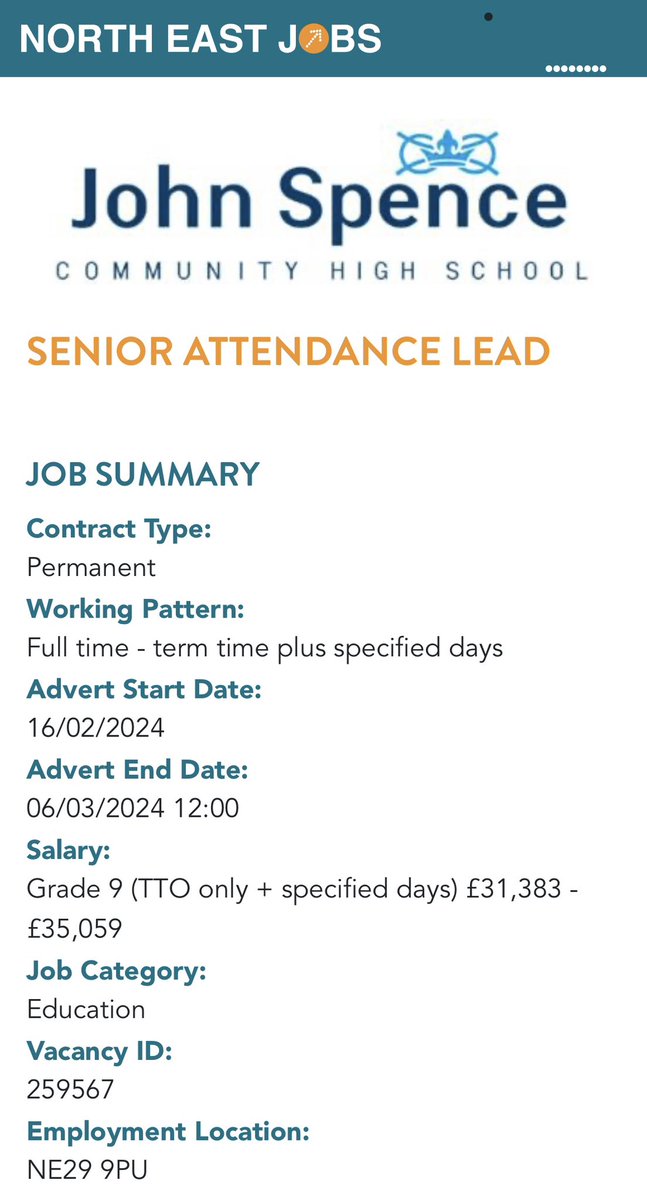 We are recruiting for a Senior Attendance Lead Please find the job description and role here: northeastjobs.org.uk/job/_/259567 @PeleTrust #FitForLife