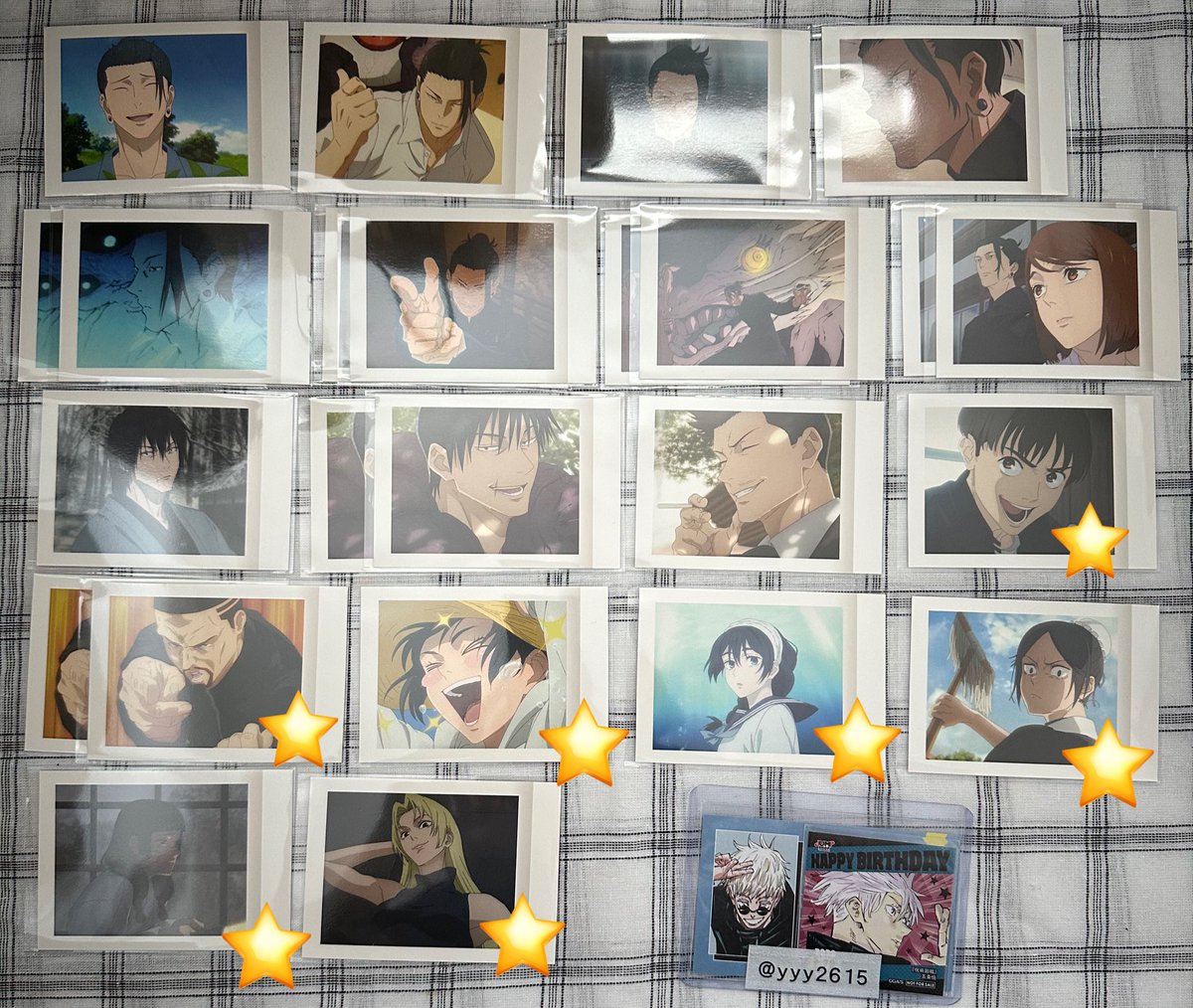 yyy2615's tweet photo. 呪術廻戦 ぱしゃこれ 渋谷事変 譲渡

【譲】画像1～4枚目

【求】90円/枚＋送料

PayPay、ゆうちょ銀行、メルペイ対応
五条夏油⭐️を倍数～伏黒は⭐️を同数～含むお譲りのみ
気軽にお声がけください🙇🏻‍♀️ https://t.co/VdBDEHEZsh