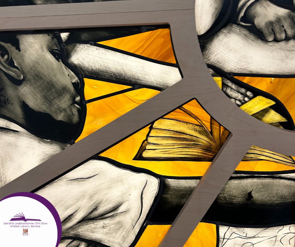 kildarelibrary's tweet photo. These two companion stained glass artworks were created by artist Peter Martin under the Per Cent for Art scheme to mark the opening of Naas Library &amp; Cultural Centre.
The figures of the people and the lettering are painted using traditional stained glass techniques. https://t.co/29ndaDBAsI