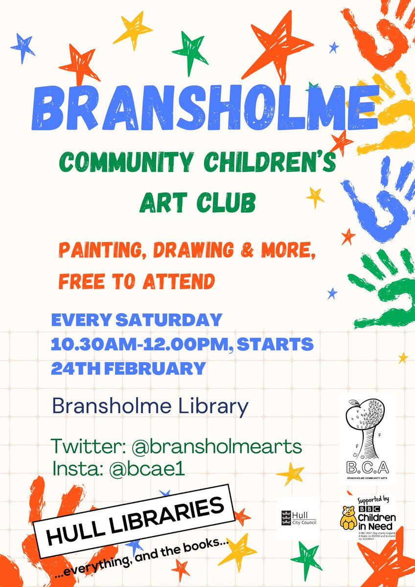 Starting on Saturday February 24th, 10.30am - 12.30pm, Bransholme Community Children's Art Club at Bransholme Library. Hosted by Jon Keen, free to attend <a href="/Hullccnews/">Hull City Council</a> <a href="/hull_libraries/">Hull Libraries</a>