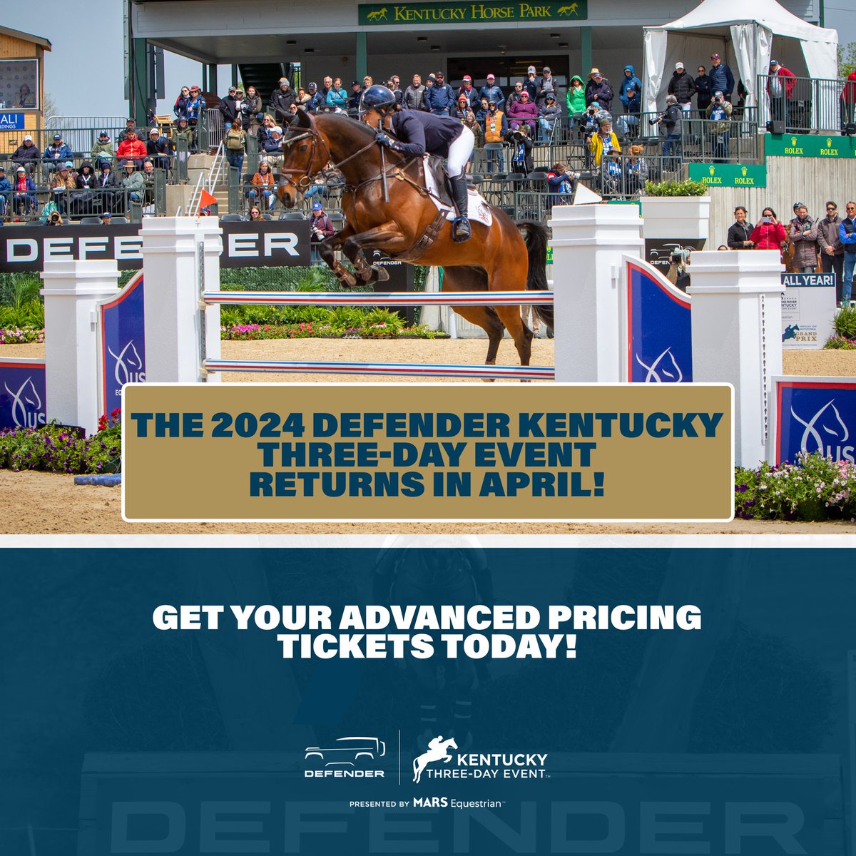 The 2024 Defender Kentucky Three-Day Event returns April 25-28. Get your Advanced Pricing tickets today. Link below: kentuckythreedayevent.com/tickets