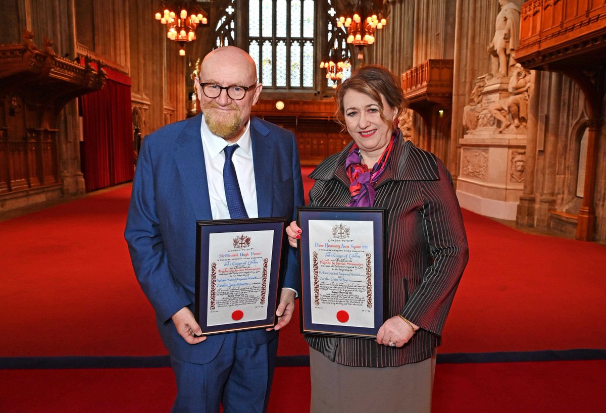 The City of London Corporation is delighted to announce that Dame Rosemary Squire and Sir Howard Panter have received the Freedom of the City of London today in recognition of their contribution to theatre and the cultural life of London. eu1.hubs.ly/H07F4n10 📸Dave Benett