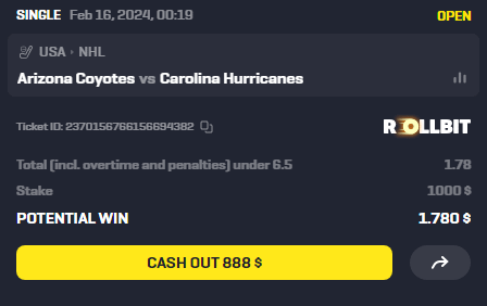 shahh's tweet photo. POTD: Coyotes/Hurricanes under 6.5

With only one game on today for professional sports, this is the only play that looks profitable, wouldn’t force this play but it is a favorable spot as both teams have been playing good defense as of late. https://t.co/yUCv6ng2cq