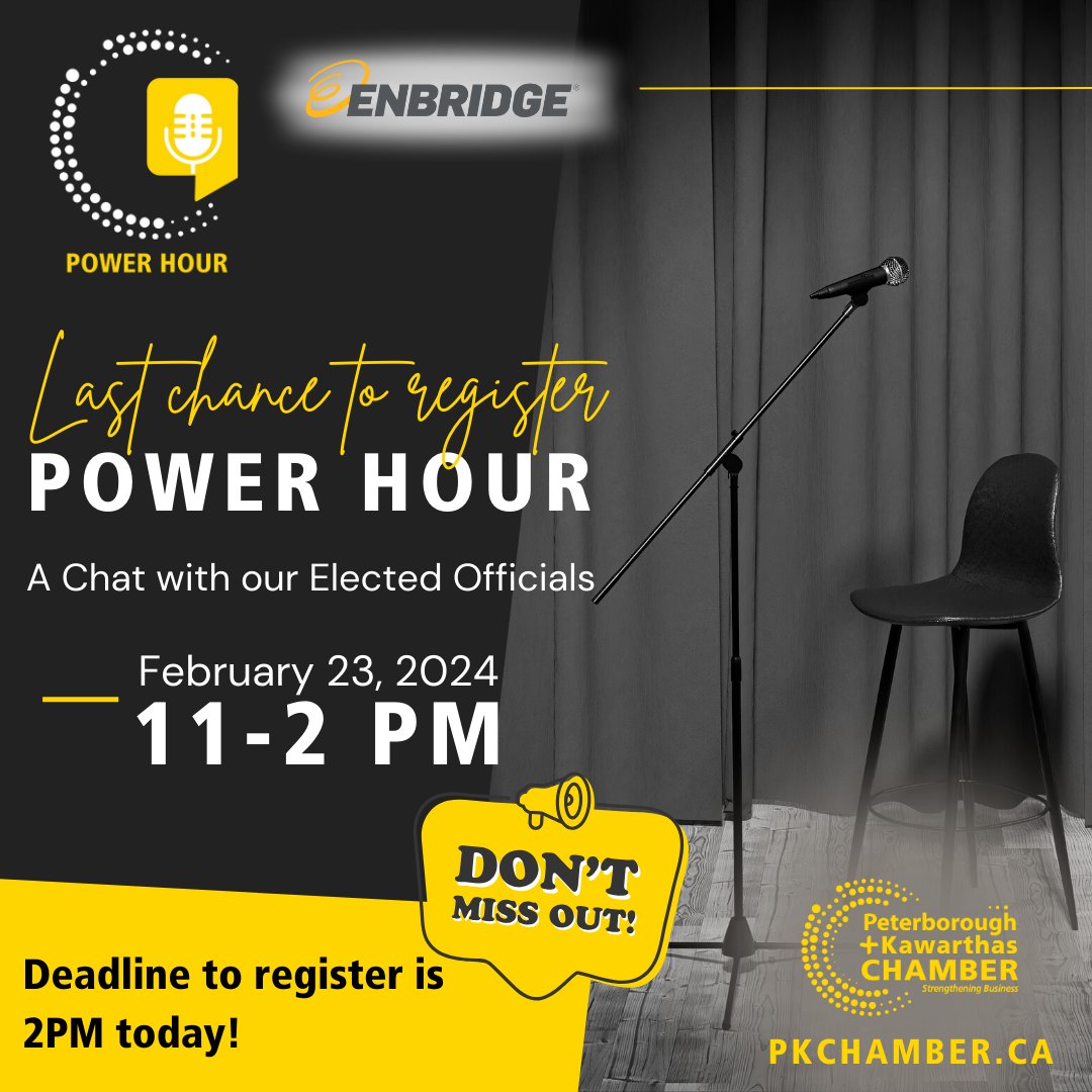 Don't say we didn't warn you ‼️ Deadline to register for Power Hour is 2PM TODAY! Get your tickets now pkchamber.ca/power-hour.html (link in bio)