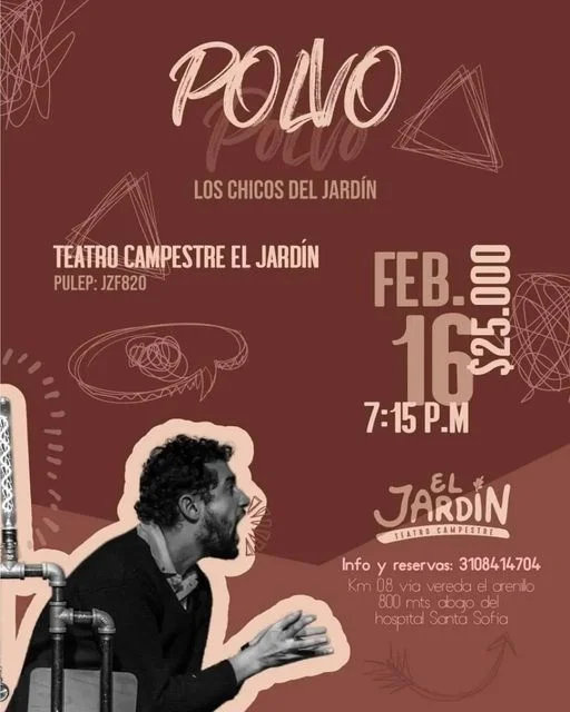 #AgendaAlterNativa 

Función POLVO – Los Chicos del Jardín
Febrero 16, 2024
Teatro Campestre el Jardín
7:15 p.m. 

#PrográmeseHoy #Cultura #PlanCulturalManizales 

Más info 👇

alternativa.com.co/eventos/funcio…