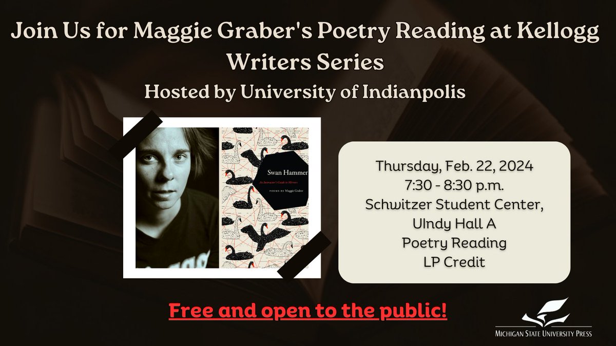 Don't miss Maggie Graber's reading at the University of Indianapolis: Kellogg Writers Series on Thursday, February 22nd. Find more information at news.uindy.edu/events/kellogg….
