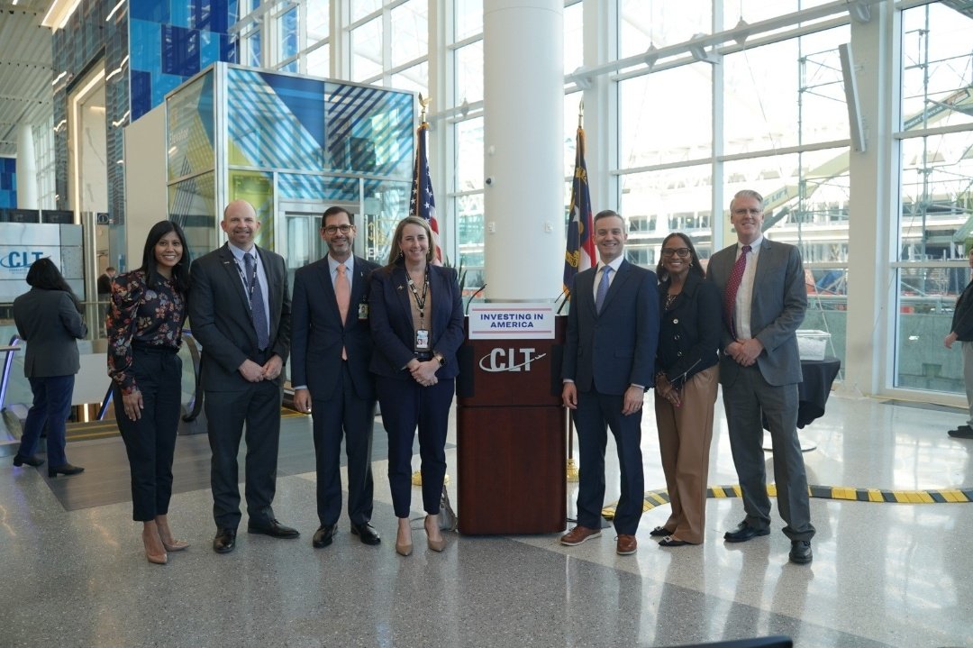 clt_alliance's tweet photo. Our leadership team was at @CLTAirport for an announcement from US Secretary of Transportation @SecretaryPete. CLT will get $27 million in federal funding for infrastructure improvments that will elevate passenger experiences. A important investment to boost one of the biggest economic engines in the state. Read more here: https://t.co/ch09bVswDM

#CLT #InfrastructureImprovements #PassengerExperience #FederalFunding #AviationNews