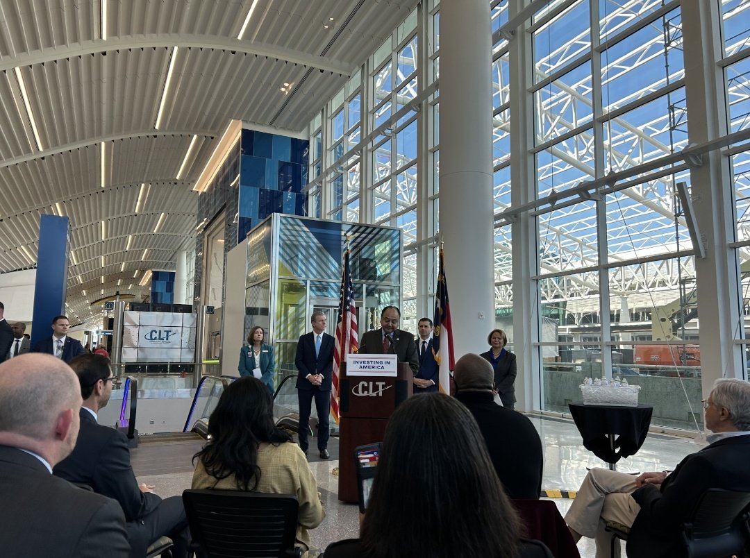 clt_alliance's tweet photo. Our leadership team was at @CLTAirport for an announcement from US Secretary of Transportation @SecretaryPete. CLT will get $27 million in federal funding for infrastructure improvments that will elevate passenger experiences. A important investment to boost one of the biggest economic engines in the state. Read more here: https://t.co/ch09bVswDM

#CLT #InfrastructureImprovements #PassengerExperience #FederalFunding #AviationNews