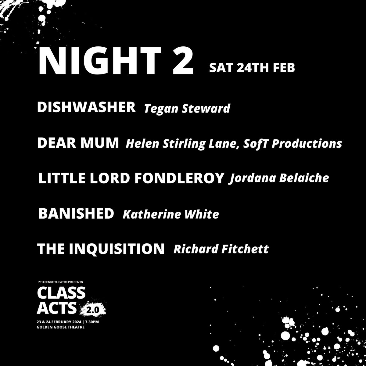 7thSenseTheatre's tweet photo. 🤘 LINE UP DROP! 🤘

Introducing the stunning artists scratching work at CLASS ACTS next week!
Get yourselves to @goldengoosetheatre on 23rd &amp; 24th Feb for a mingle and some epic new writing (come both nights for twice the plays and twice the pints!) 🌟

🎟https://t.co/ki51lJ3cLa https://t.co/yDk3h7toit