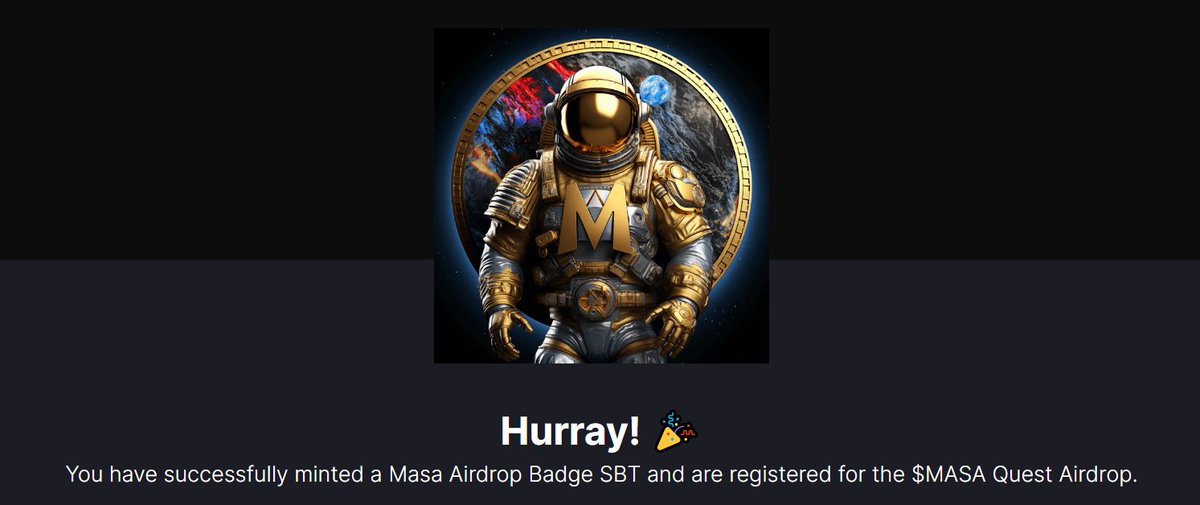 ✅️ Mint Masa SBT
➡️ referrals.masa.finance/cN2qwu                      
➖️ Follow Twitter 
➖️ Join Discord 
➖️ Join Telegram 
➖️ Connect Social Account 
➖️ Mint With BSC 0.00053 
➖️ Done LFG
