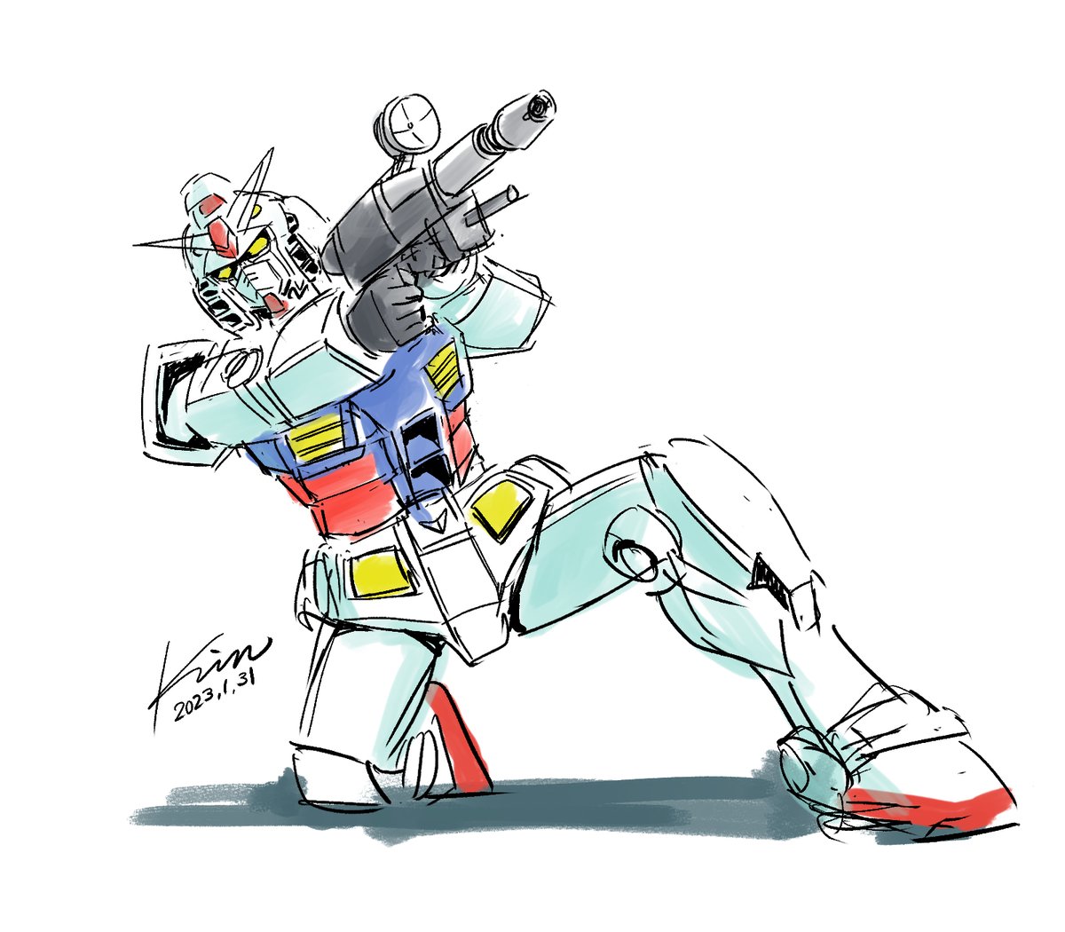 rx-78-2 robot weapon mecha no humans one knee gun solo  illustration images