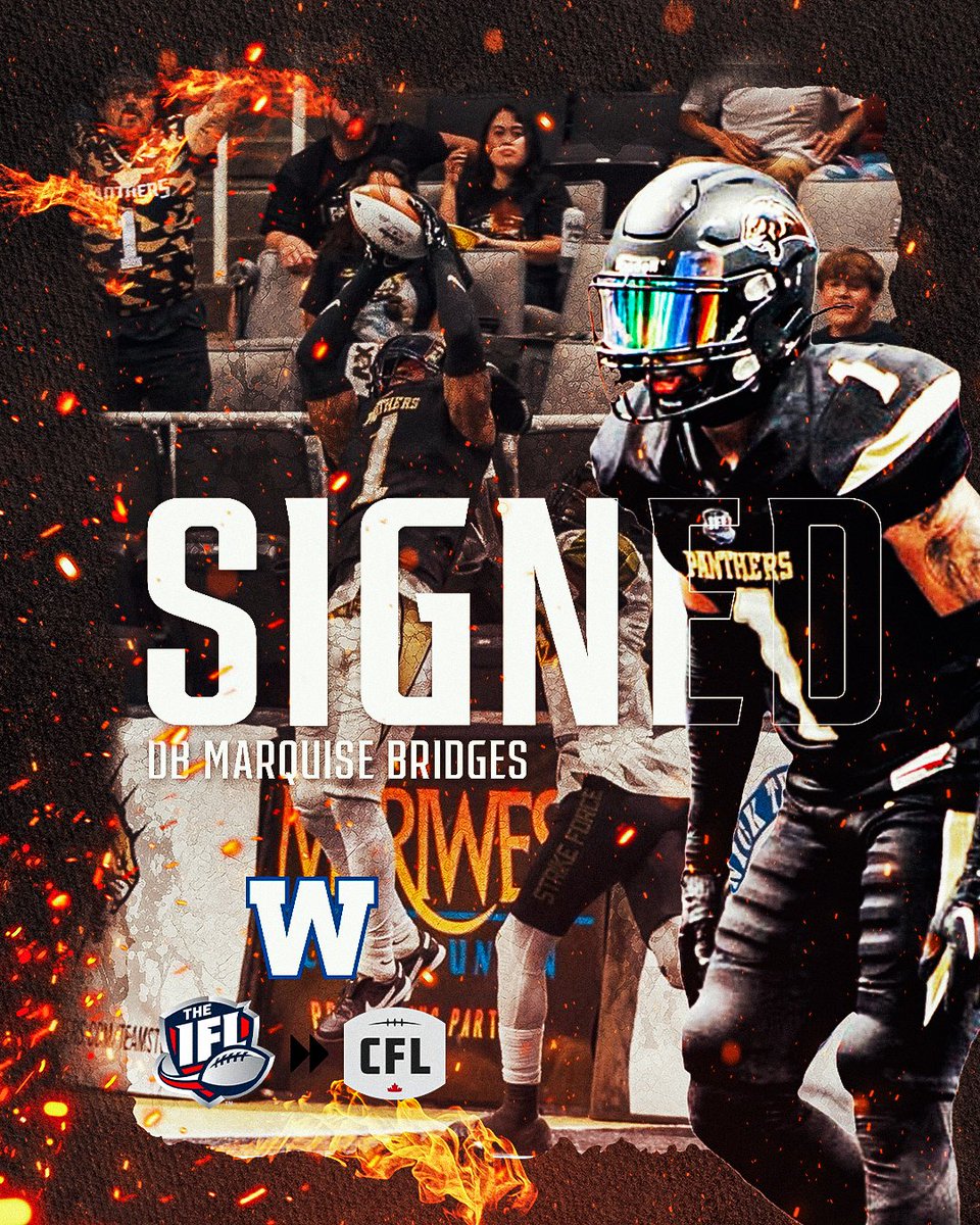 @MarquiseBridges has signed with the @CFL's @Wpg_BlueBombers! We look forward to watching you this season Marquise!