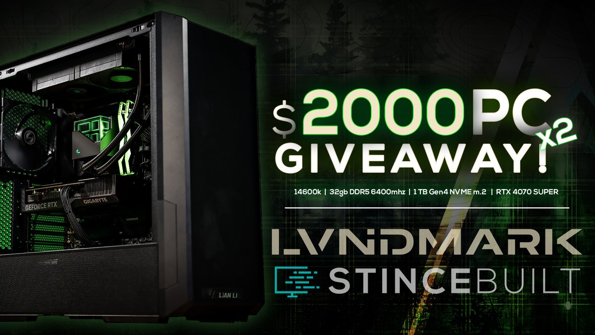 $2,000 RTX 4070 Super Gaming PC Giveaway! (x2)

We've partnered up with <a href="/LVNDMARK_tv/">LVNDMARK</a> to giveaway two amazing systems!

To enter, perform the takes via link below:

- Retweet and Like
- Follow <a href="/StinceBuilt/">StinceBuilt.com</a> + <a href="/LVNDMARK_tv/">LVNDMARK</a> 

Enter Here:
gleam.io/be34R/lvndmark…