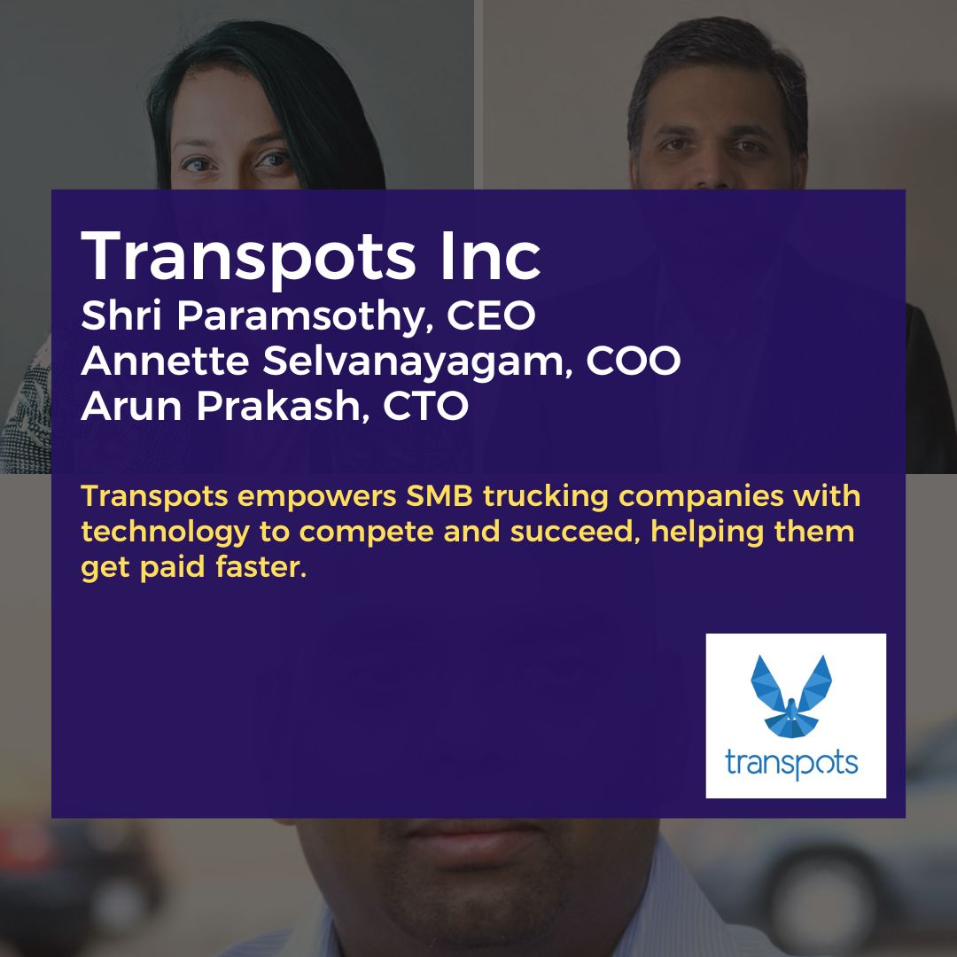 IDEAmississauga's tweet photo. Meet our Step-Up program participants, Shri Paramsothy, Annette Selvanayagam, and Arun Prakash, founders of Transpots Inc.

Transpots empowers SMB trucking companies with technology to compete and succeed, helping them get paid faster. 

#IDEA #IDEASquareOne #StepUpProgram https://t.co/8sBEBxoa4x