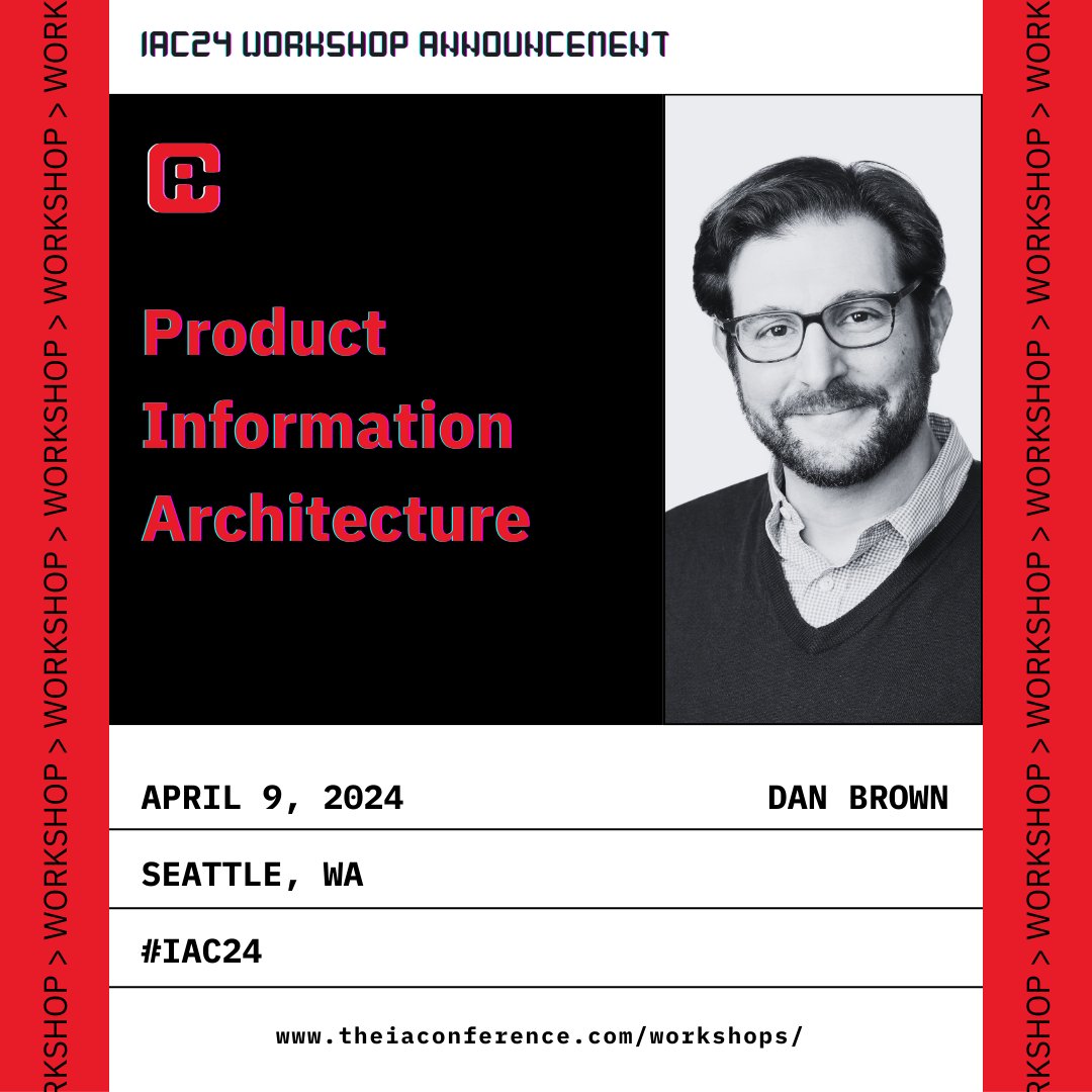 IAC - Information Architecture Conference #IAC25 (@theiaconf) on Twitter photo Curious about the role of information architecture in product design?
Join <a href="/brownorama/">Dan Brown (he/him) π</a>'s workshop at #IAC24 to learn key structural decisions in product design that make IA more relevant than ever.
Register today: theiaconference.com/sessions/desigβ¦
#IA #ProductDesign #IAC24 Curious about the role of information architecture in product design?
Join <a href="/brownorama/">Dan Brown (he/him) π</a>'s workshop at #IAC24 to learn key structural decisions in product design that make IA more relevant than ever.
Register today: theiaconference.com/sessions/desigβ¦
#IA #ProductDesign #IAC24
