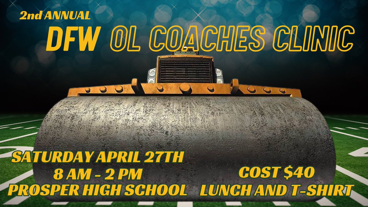 CoachSteamroll's tweet image. Looking forward to hosting the 2nd Annual DFW OL COACHES CLINIC on April 27th at THE Prosper High School.

MORE INFORMATION &amp;amp; SPEAKER LINEUP COMING SOON!
#Steamrollers