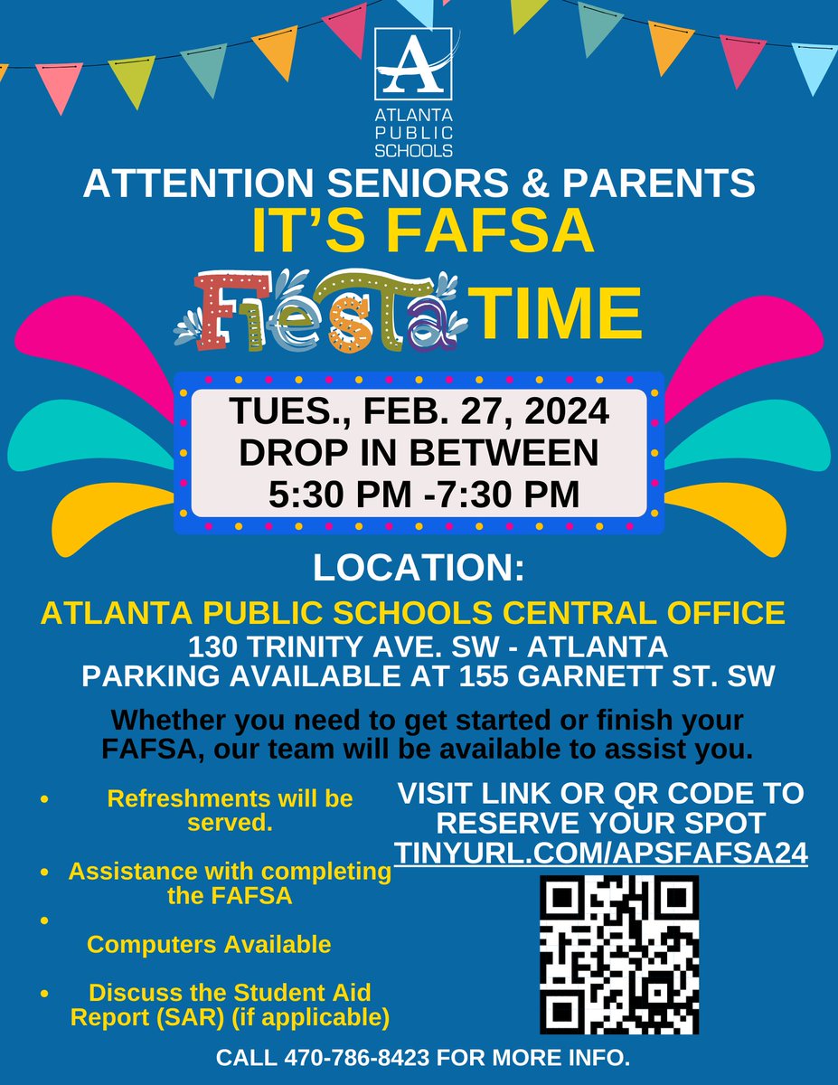 Calling all APS students! 🎓 Don't miss out on our FAFSA Completion Event, designed to help you navigate the financial aid process for higher education. 📚🎉 Join us and get expert assistance to maximize this opportunity! Click here to register: bit.ly/495vI6p