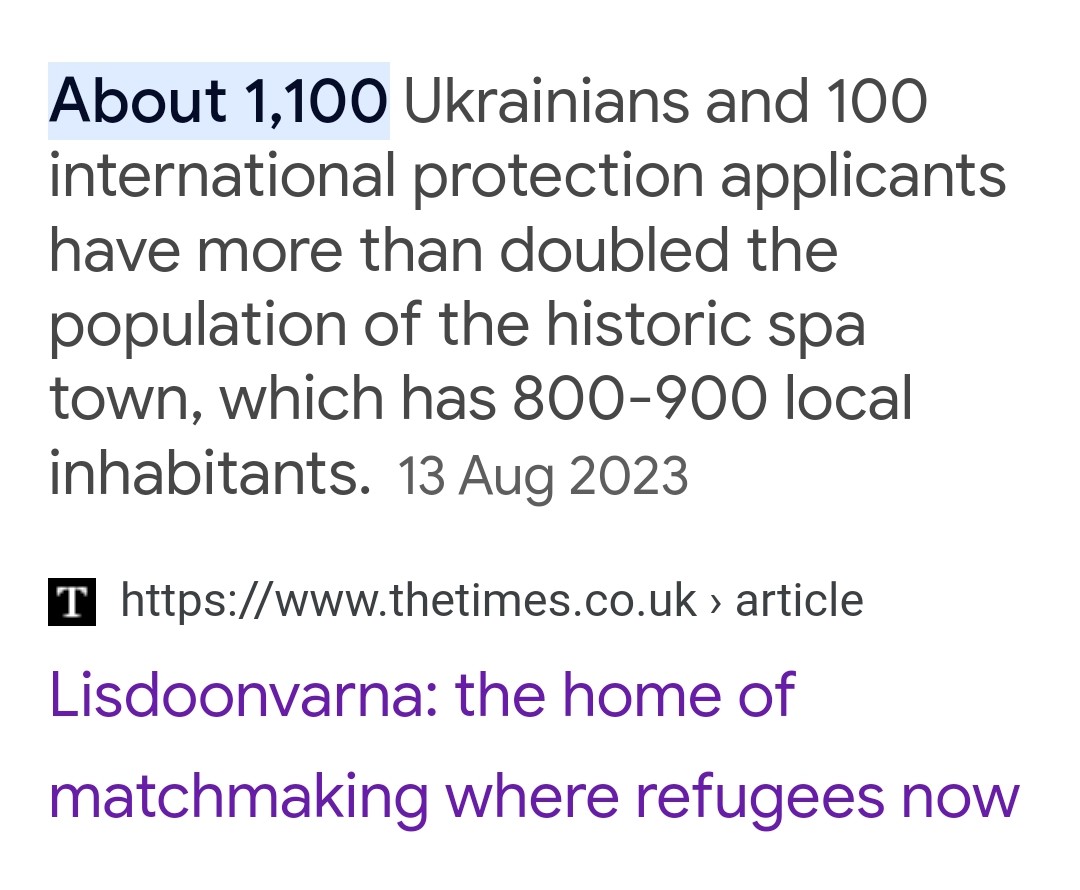 BrigidCillDara's tweet photo. 1200immigrants were placed in Lisdoonvarna whose pop before this was 900. It's 167yr old matchmaking festival attracts 40k tourists-42%of hospitality beds are unavailable now. Tourism, businesses+ community is being decimated by our govt
#VoteThemOut https://t.co/RfjBZ2rlzU