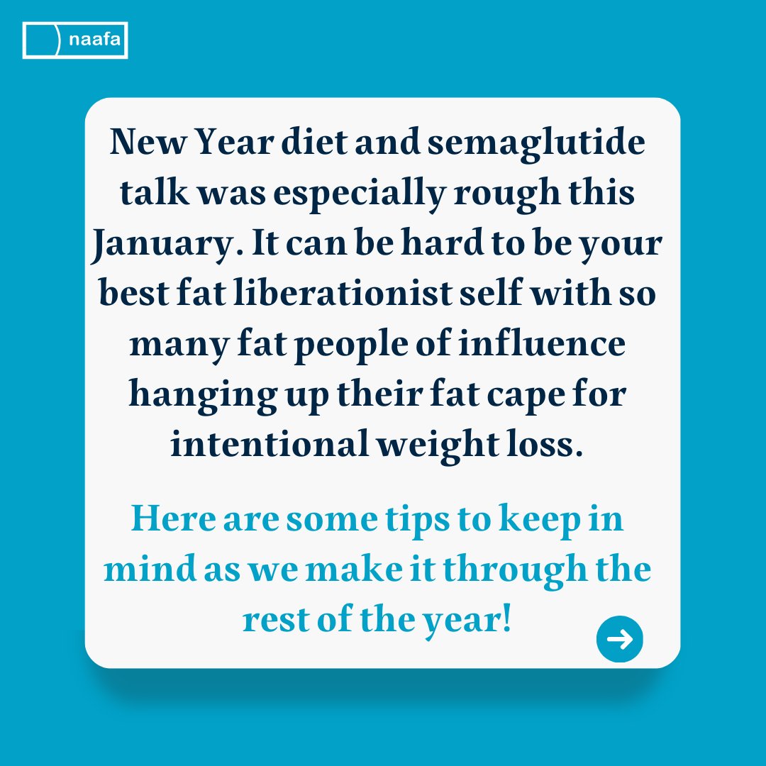 NAAFAofficial's tweet photo. Self-care tips:

1 - Your worth doesn’t come from your weight.
2 - Hold space for your feelings.
3 - Diets still don’t work!
4 - Join supportive spaces - https://t.co/ElANVoXbGQ
5 - Check out https://t.co/TWKnAcqQfO

#fatliberation #naafa #fatactivism #fatvisibility #sizefreedom https://t.co/U9oDw3XxJX