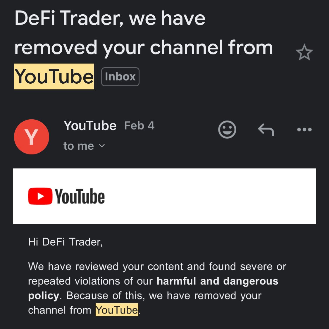 First day tagging <a href="/YouTube/">YouTube</a> <a href="/TeamYouTube/">TeamYouTube</a> <a href="/YouTubeCreators/">YouTube Creators</a> to get my channel unbanned

3+ years
300+ videos
29k subscribers 

Gone instantly

youtube.com/defitrader

Appeal sent two weeks ago, YouTube no response.

Tagging some of my fellow YouTubers for support 

<a href="/Jesseeckel/">Jesse Eckel</a>