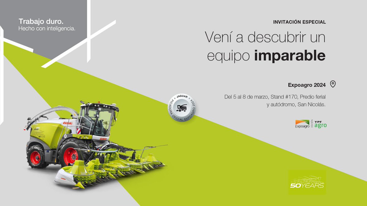 CLAAS_Argentina's tweet photo. ¿Nos vemos dentro de poco? 🤩 Se viene @Expoagrocom y nos vemos en la ya tradicional curva de la #FamiliaCLAAS.

Te esperamos en el stand N 170
Del 5 al 8 de marzo 👌
📍 San Nicolás de los Arroyos https://t.co/PLmesQgYEB