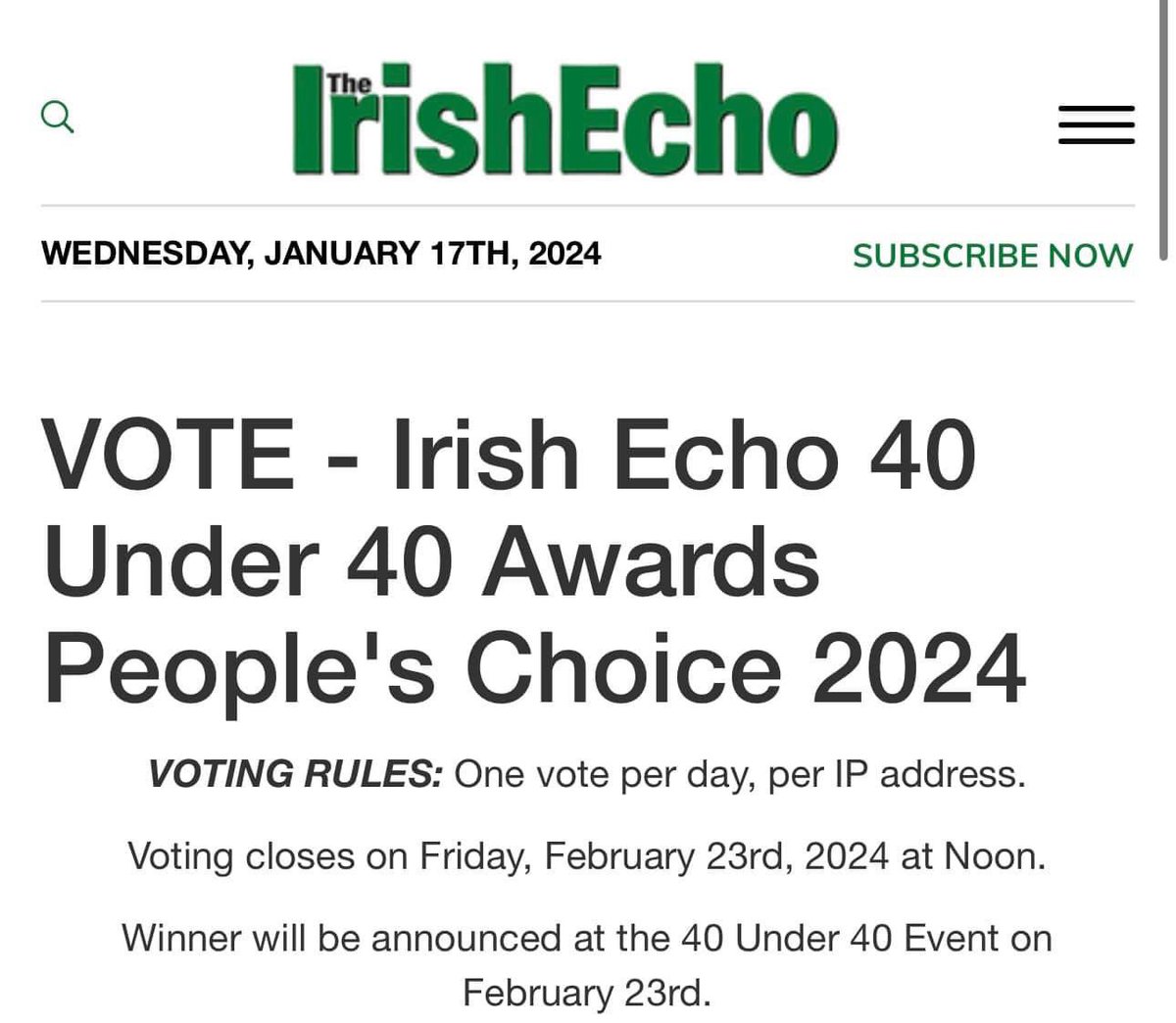 My buddy Luke Gibbons is in the running for the Irish Echo 40 Under 40 Awards. 

Luke does amazing work as an ambassador for Ireland at Harvard.

Please follow this link to vote for him!

irishecho.com/vote-for-your-…