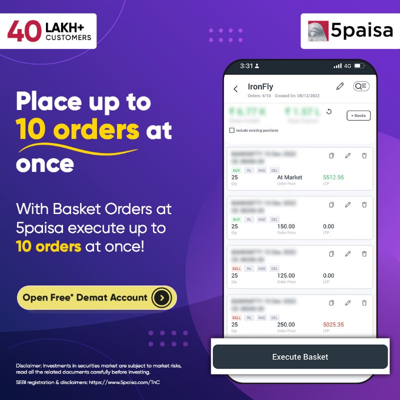 5paisa's tweet photo. Empower your trading journey with our advanced tools. Try Basket Order on 5paisa and execute up to 10 orders at once. Download Now!