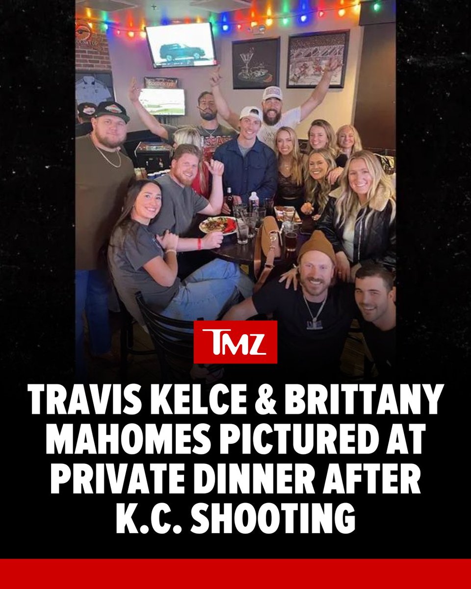 TMZ's tweet photo. #TravisKelce and #BrittanyMahomes showed up in the same photograph that shows exactly who was in attendance for the private dinner after the #KansasCity shooting this week.

See more 👉 https://t.co/lJ377kYtvf https://t.co/6MBBvAa4rW