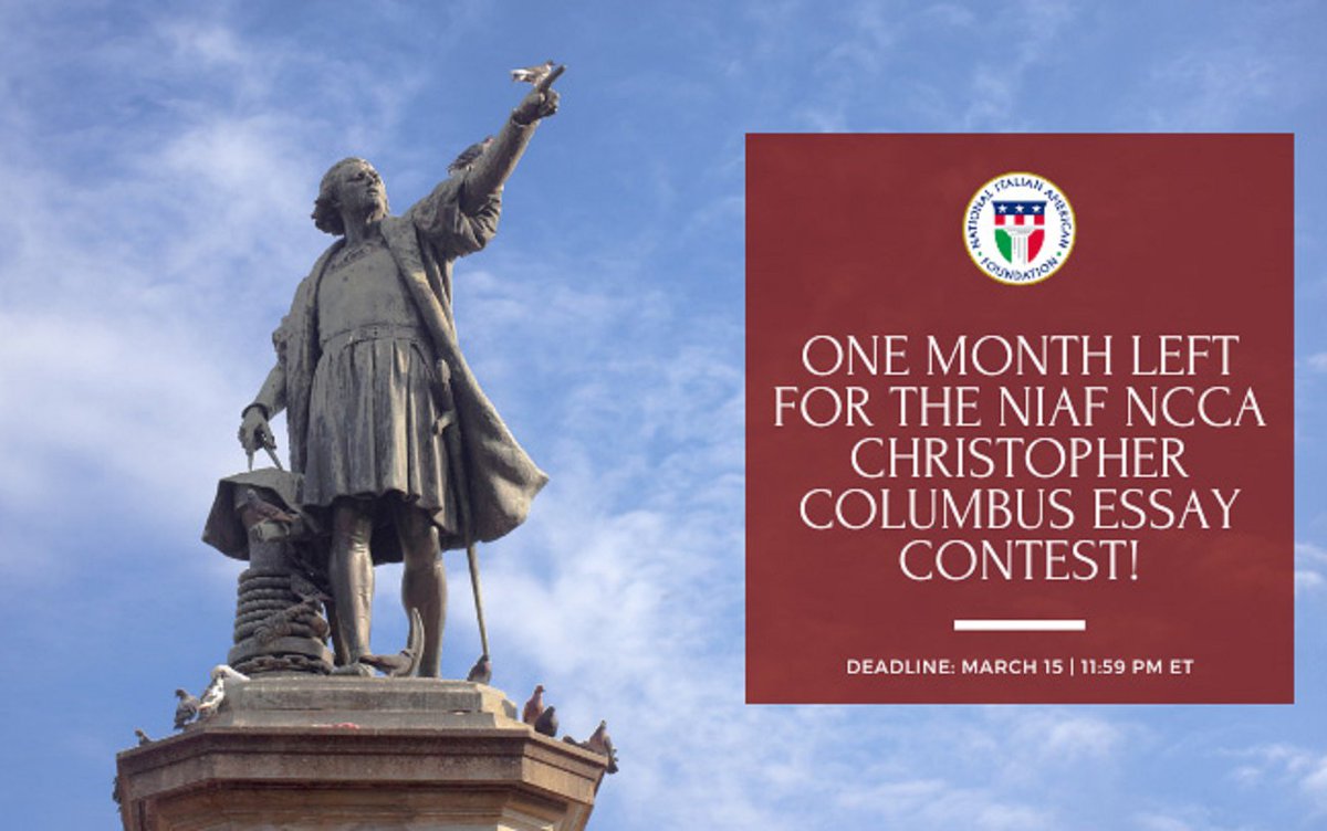 Mark your calendar: March 15 is the deadline for the annual @niaforg NCCA Christopher Columbus Essay Contest, a national essay contest on a topic related to Christopher Columbus for high school students of all ethnic backgrounds throughout the US. niaf.org/programs/niaf-…