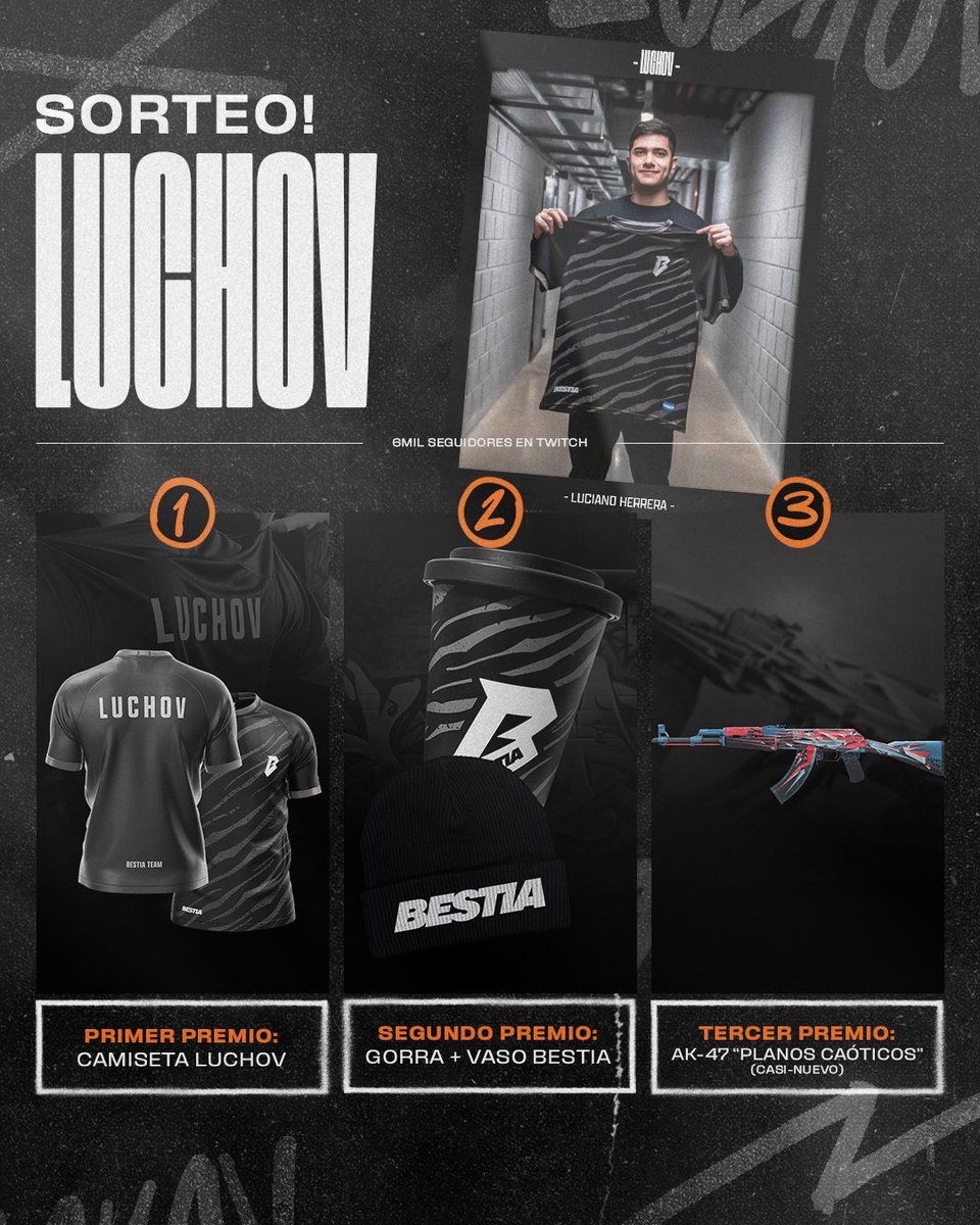 ⚠️SORTEO⚠️ El dia 24/2 voy a estar sorteando MERCH DE BESTIA y un skin de CS en mi canal de twitch. Requisitos: Seguirnos! twitch.tv/luchovcs twitter.com/luchov_cs instagram.com/luchovcs/ instagram.com/bestia_corp/ twitter.com/bestia_corp FAV + RT y etiquear a un amigo